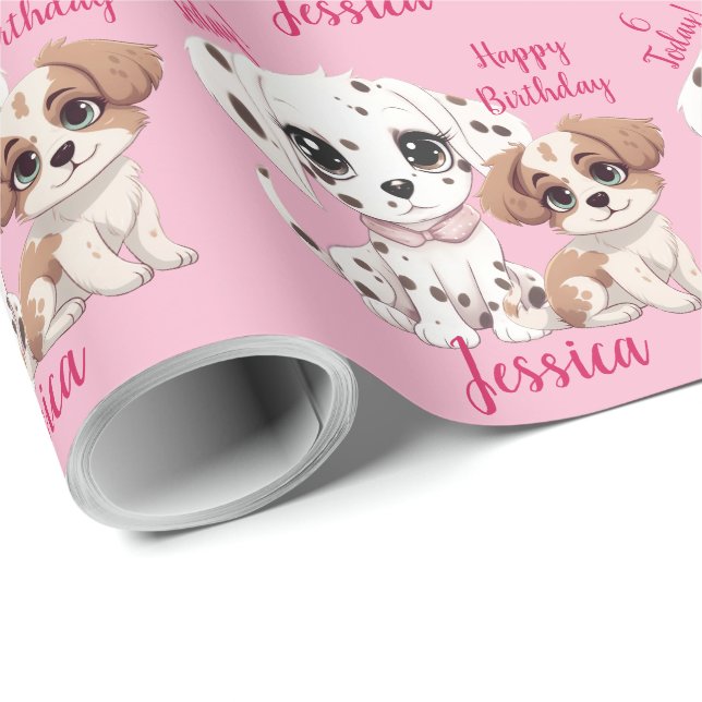 Papel De Regalo Perro de Cachorro Feliz sexto cumpleaños (Esquina del rollo)
