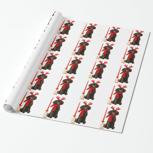 Papel De Regalo Perro de caniche negro de juguete del navidad (Desenrollado)