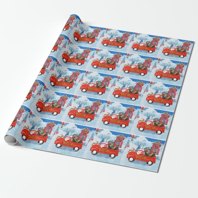 Papel De Regalo Perro de Dachshund en la nieve de un camión de Nav (Desenrollado)