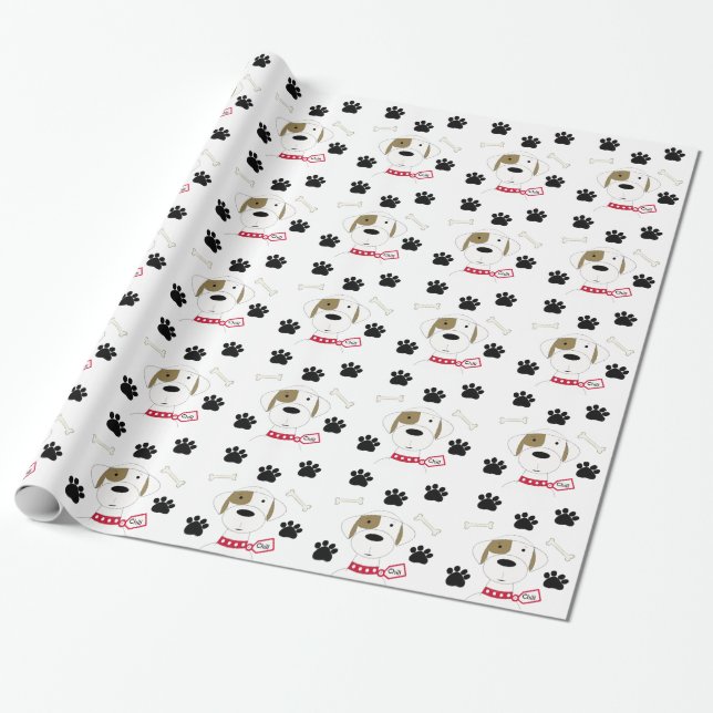 Papel De Regalo Perro de Dibujos Animados con Huellas de Patas (Desenrollado)