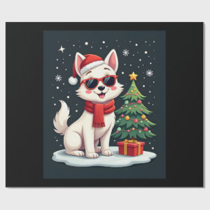 Papel De Regalo Perro de Gafas de Sol Divertidas Navideñas con Árb
