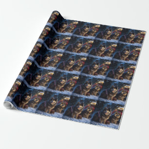 Papel De Regalo Perro de Laponia Finlandés Adorno de Trineo Nevado