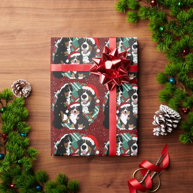 Papel De Regalo Perro de montaña bernés de Navidad  (Regalo de vacaciones)