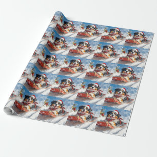 Papel De Regalo Perro de montaña bernés en trineo de Navidad