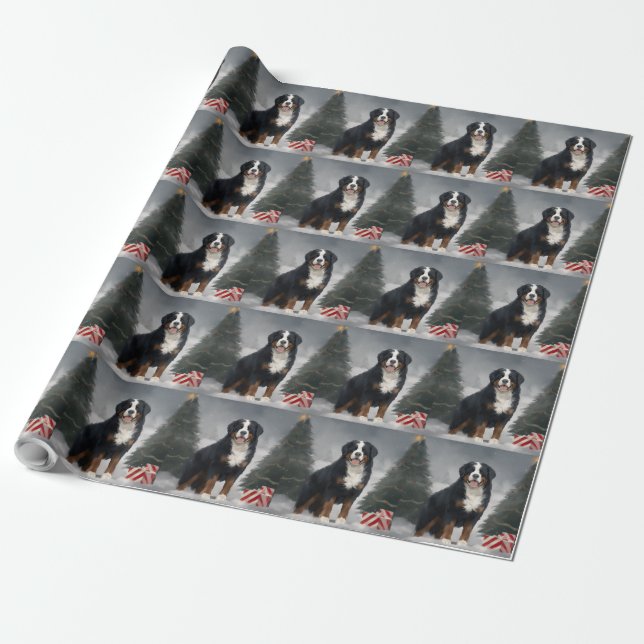 Papel De Regalo Perro de montaña de Berna en Navidades de nieve (Desenrollado)