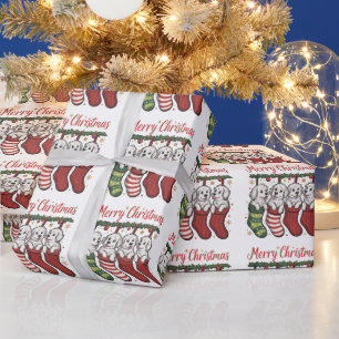 Papel De Regalo Perro de Navidad Cachorros Lindos en Calcetines Xm