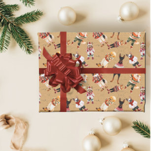 Papel De Regalo Perro de Navidades de acuarela rusa