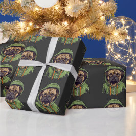 Papel De Regalo Perro de Pug con capucha verde