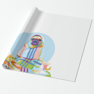 Papel De Regalo Perro De Pug Cuerdo Colorido En Blanco