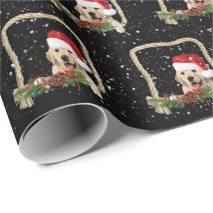 Papel De Regalo Perro de raza Retriever dorado de Navidad en marco
