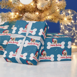 Papel De Regalo Perro de raza Retriever dorado de Navidad sobre hu