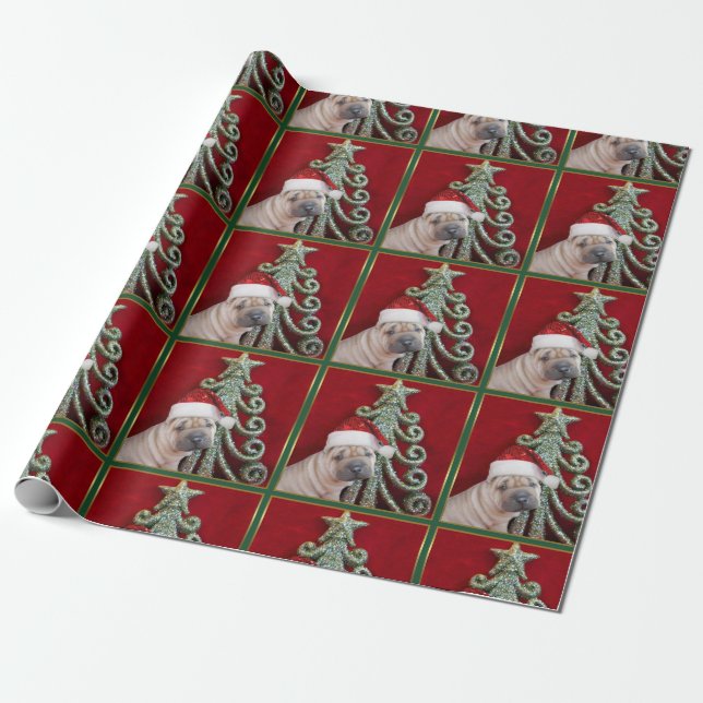 Papel De Regalo Perro de Sharpei del navidad (Desenrollado)