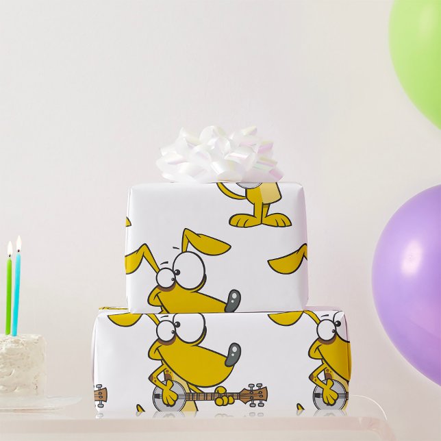 Papel De Regalo Perro divertido jugando música banjo (Subido por el creador)