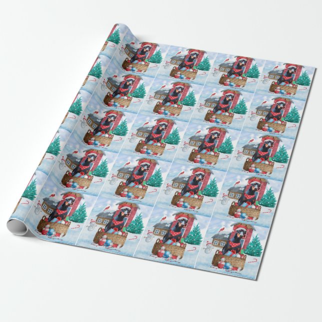 Papel De Regalo Perro Doberman en casa de perros de Navidades de n (Desenrollado)