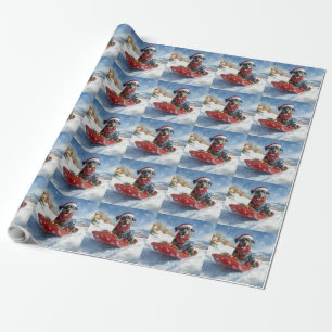 Papel De Regalo Perro Doberman en Trineo Deja que Nieve Navidad