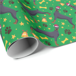 Papel De Regalo Perro Doberman Pinscher Con Navidades De Santa Hat