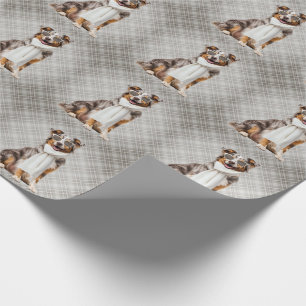 Papel De Regalo Perro elegante de pastor australiano y cuadros