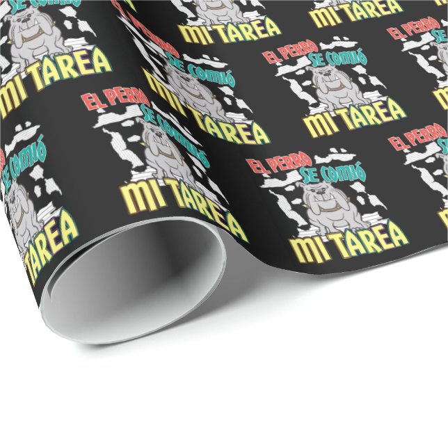 Papel De Regalo Perro Español Se Comió Mi Tarea - Perro Tarea (Esquina del rollo)