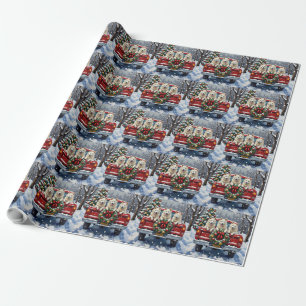 Papel De Regalo Perro Esquimal Americano Camión Rojo Navidad Feste