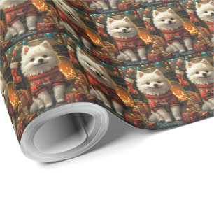 Papel De Regalo Perro Esquimal Americano con regalos de Navidad Ch