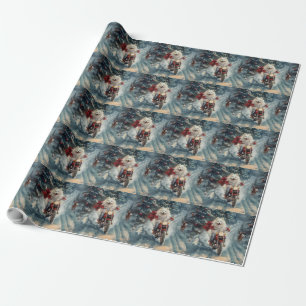Papel De Regalo Perro Esquimal Americano Montando Motocicleta Navi