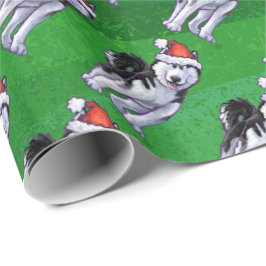 Papel De Regalo Perro esquimal festivo en el gorra de Santa en
