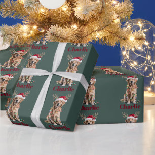 Papel De Regalo Perro Golden Retriever Navidad Nombre Personalizad