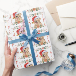 Papel De Regalo Perro Golden Retriever Santa Navidad