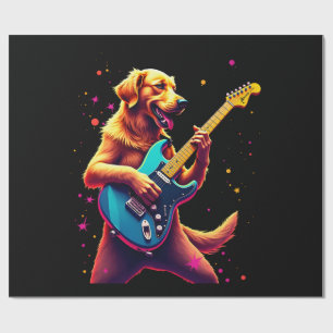 Papel De Regalo Perro Golden Retriever tocando Rock con Guitarra E