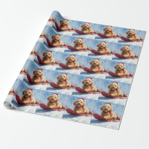 Papel De Regalo Perro goldendoodle en escaramuza deja que nieve Na