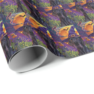 Papel De Regalo Perro Gran Danés Espeluznante Bruja de Halloween C