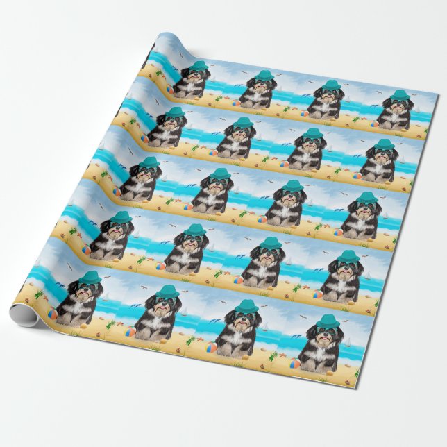 Papel De Regalo Perro habanés en la playa (Desenrollado)
