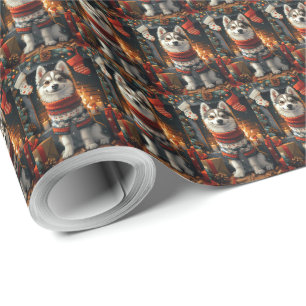 Papel De Regalo Perro Husky Siberiano con regalos de Navidad Chime
