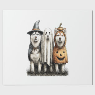 Papel De Regalo Perro Husky Siberiano Fantasma de Halloween