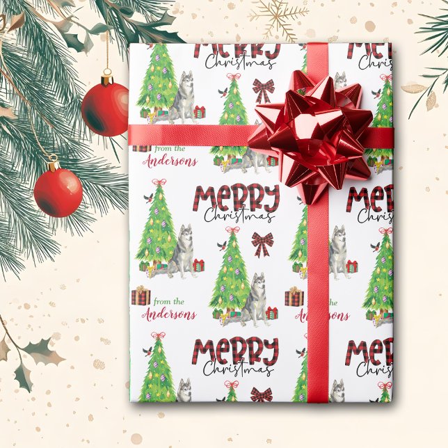 Papel De Regalo Perro Husky Siberiano, pájaro y árbol de Navidad (Subido por el creador)