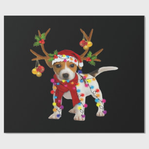 Papel De Regalo Perro Jack russell Precioso Reno Luz de Navidad