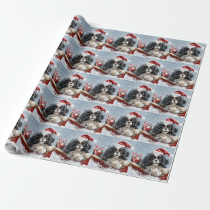 Papel De Regalo Perro Japonés Chin Navideño Festivo