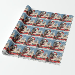 Papel De Regalo Perro Keeshond en Trineo Deja que Nieve Navidad