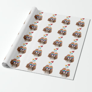Papel De Regalo Perro King Cavalier con Corazones Día de San Valen