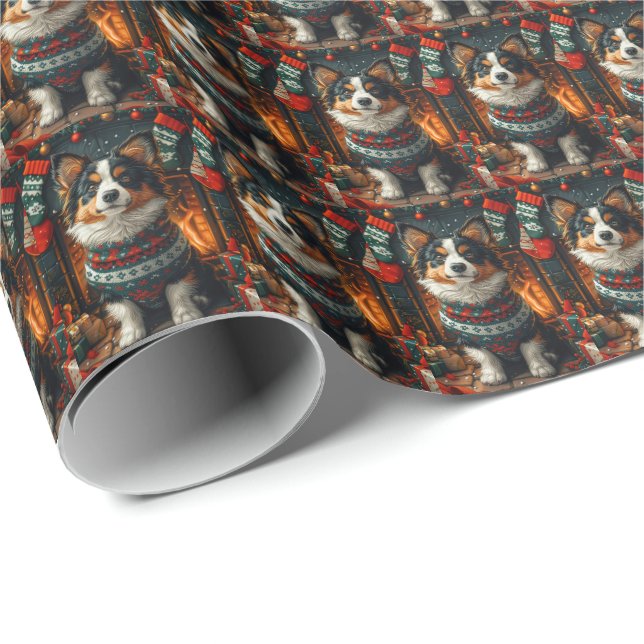 Papel De Regalo Perro Lapphund Finlandés Con Chimenea De Regalo De (Esquina del rollo)