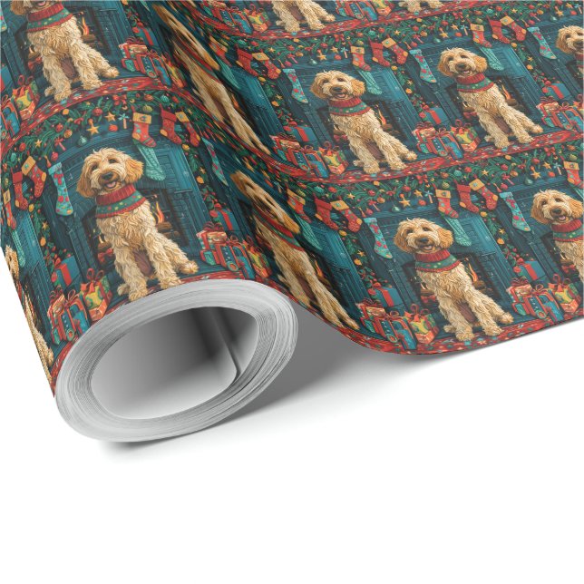Papel De Regalo Perro Lebrel Afgano Con Regalos De Navidad Chimene (Esquina del rollo)
