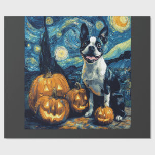 Papel De Regalo Perro lindo Boston Terrier Halloween Jack O Linter