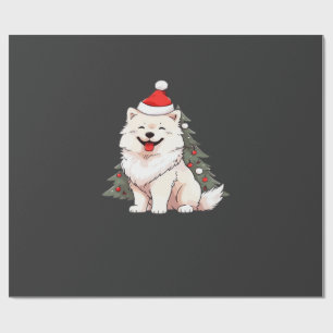 Papel De Regalo Perro lindo con sombrero de Santa y árbol de Navid