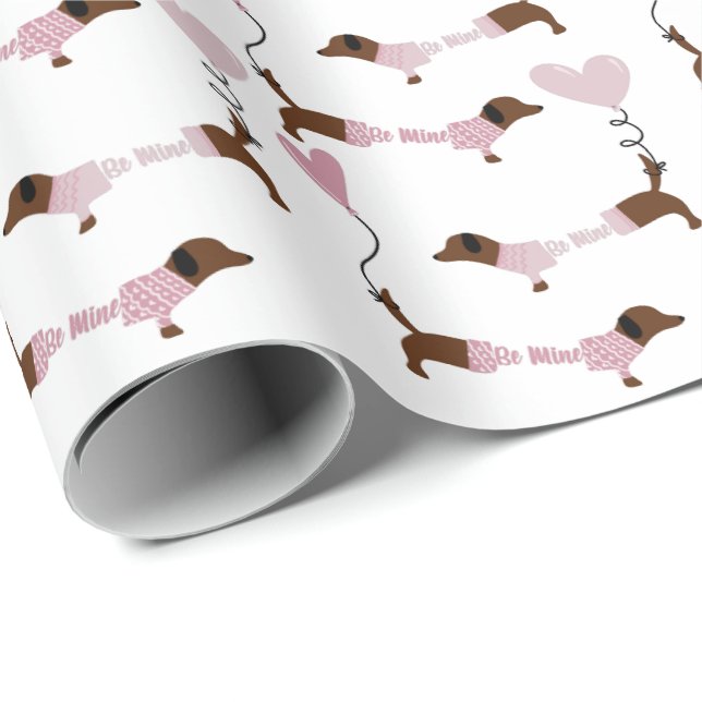 Papel De Regalo Perro lindo Dachshund Wiener Perro ser mío Valenti (Esquina del rollo)