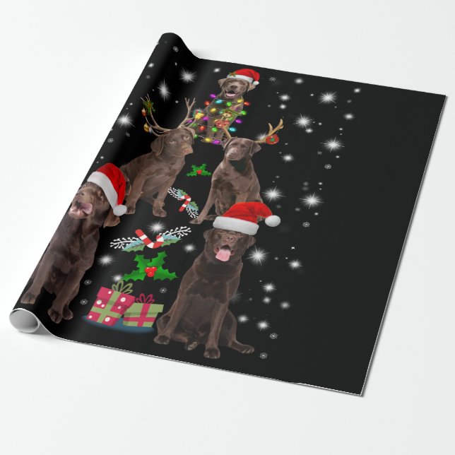 Papel De Regalo Perro Lover| Árbol de Navidad Chocolate Labrador (Desenrollado)