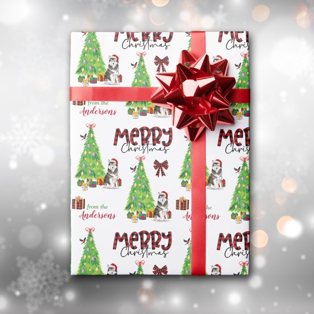 Papel De Regalo Perro malamute, ave y árbol de Navidad de Alaska (Subido por el creador)