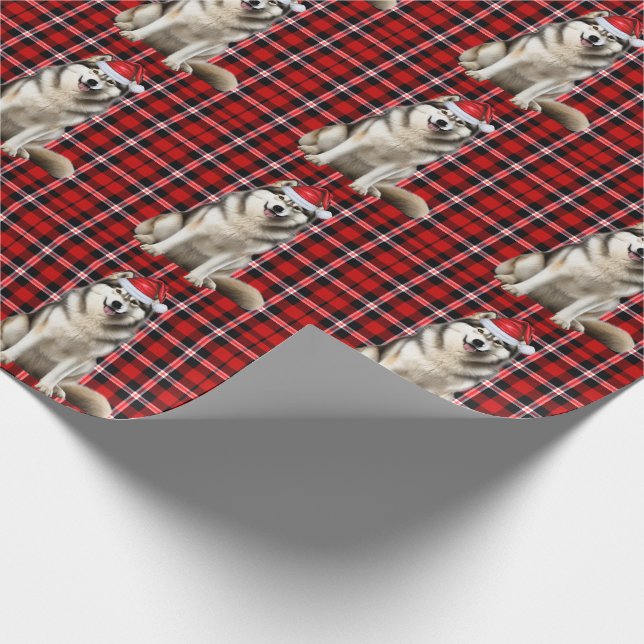 Papel De Regalo Perro malamute de Alaska y Navidades de vacaciones (Esquina)