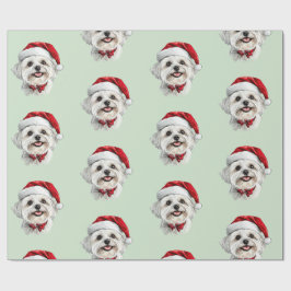 Papel De Regalo Perro maltés con sombrero de Santa