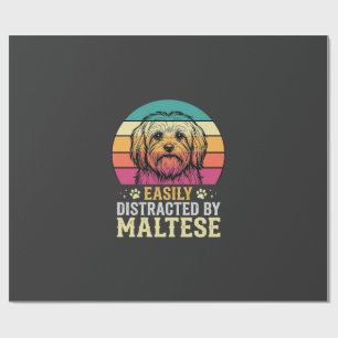 Papel De Regalo Perro maltés distraído en puesta de sol retro