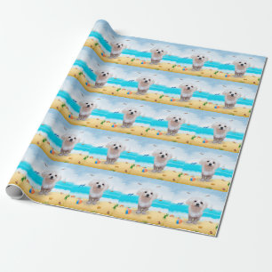 Papel De Regalo Perro maltés en la playa